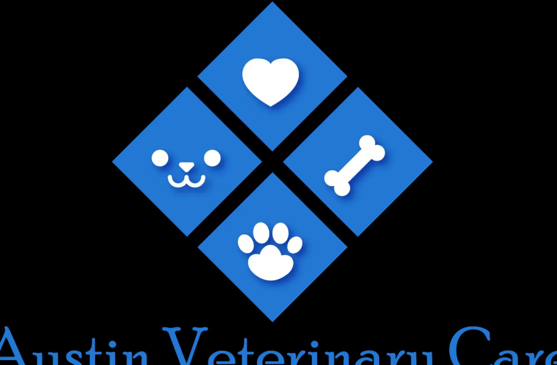 Austin Veterinary Care storefront with blue signage and dog poster in Forest Hills
